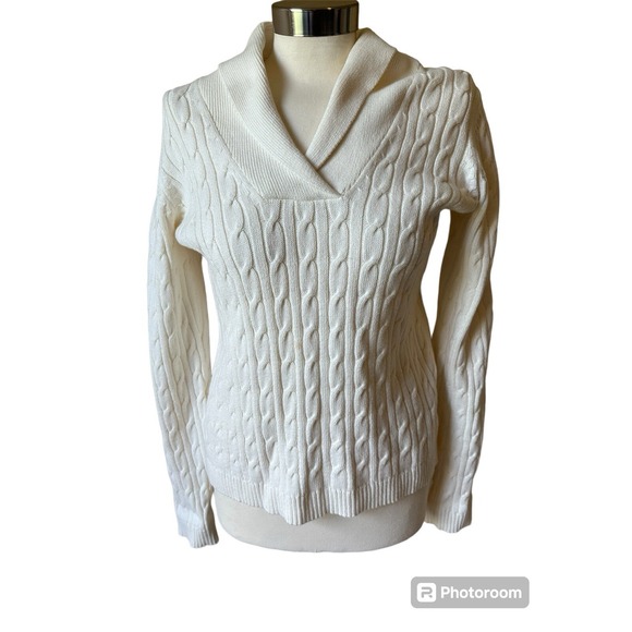 Charter Club Sweaters - Charter Club Cable Knit Sweater Women Large Ivory Shawl Collar Preppy Classic